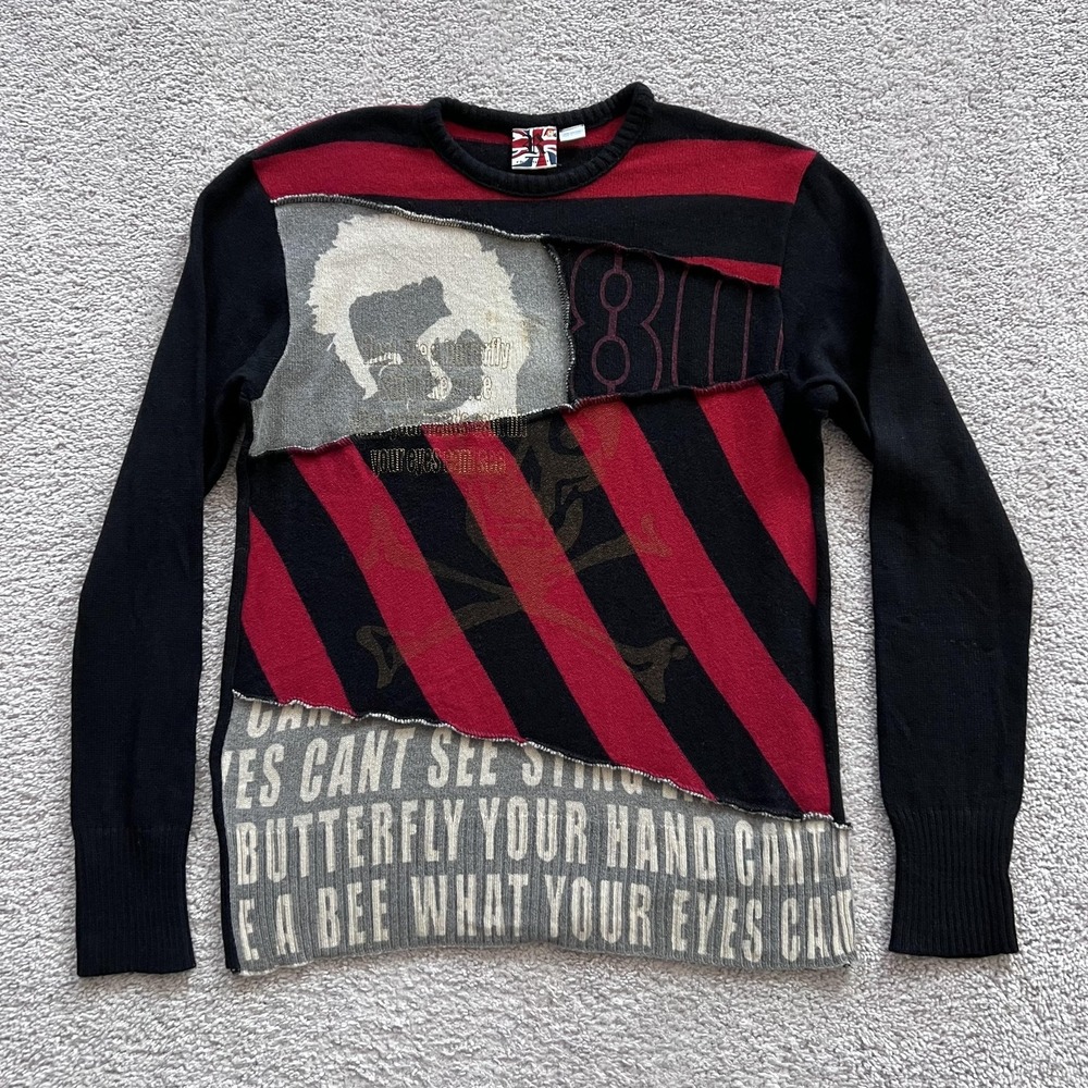 Ringspun UK Sid Vicious Remake Patchwork Lambswool Sweater Mens M Punk